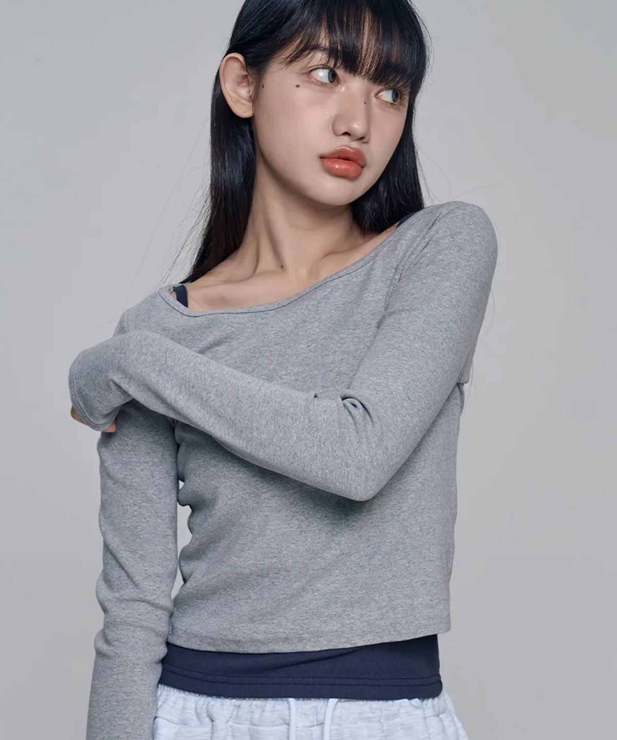 칙스(CHICKS) 워닛 보트넥 긴팔 티셔츠 Melange