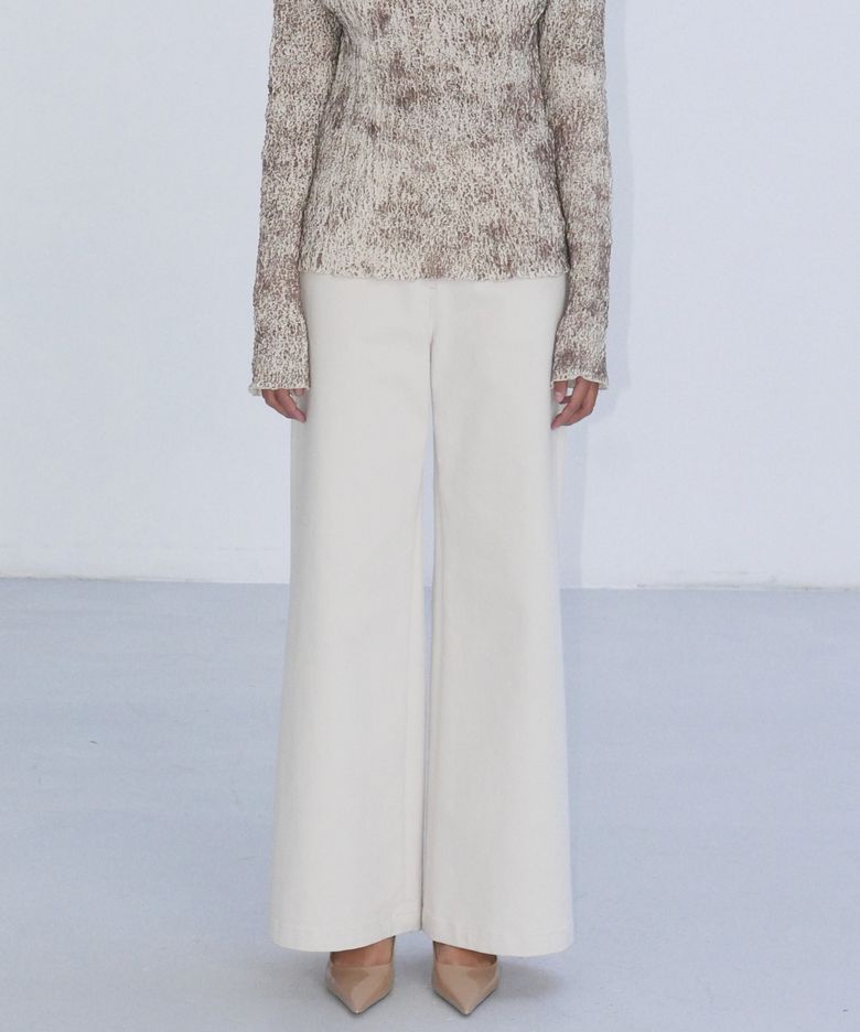 BIZO DETAIL FLARE PANTS - CREAM