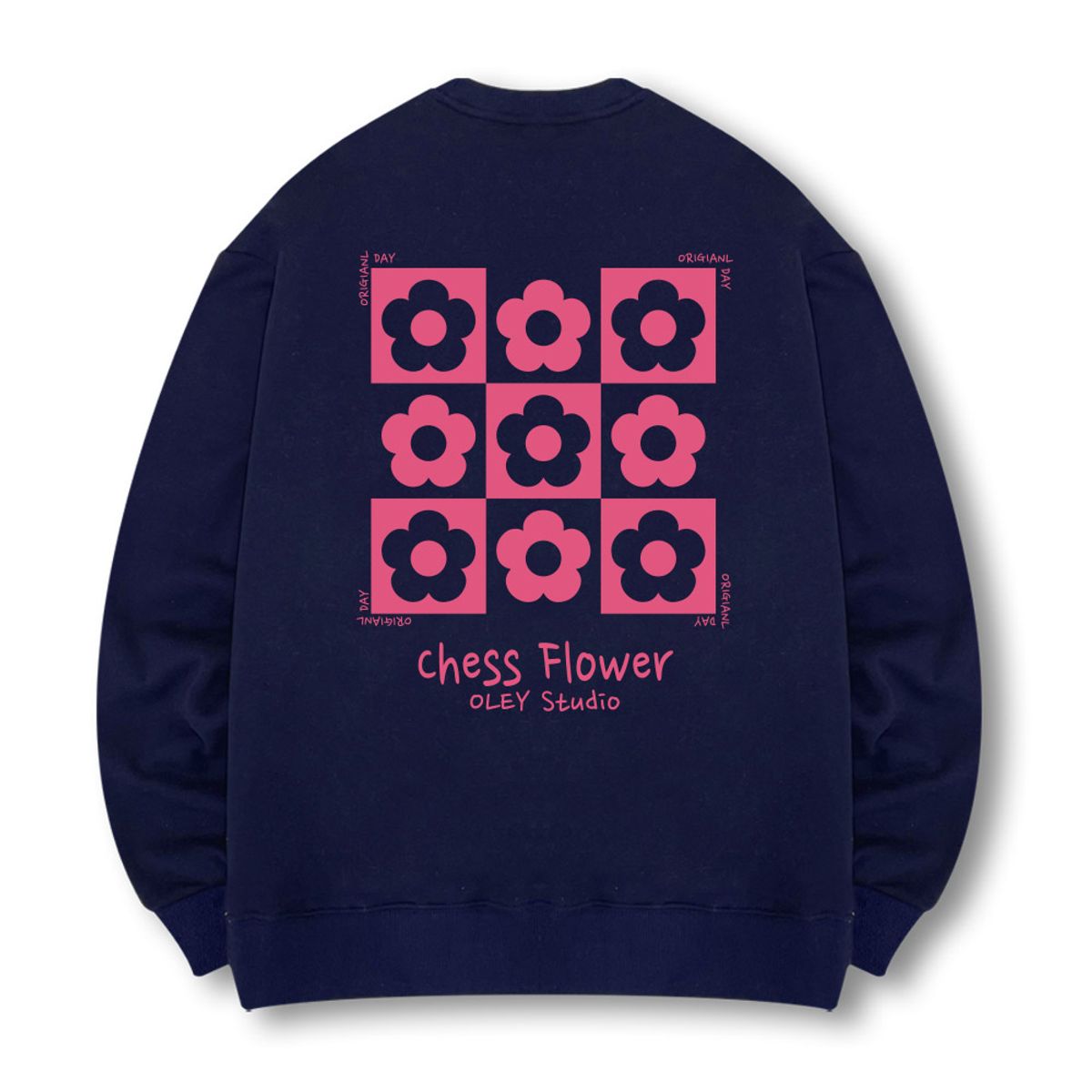 오리지널데이(ORIGINALDAY) [기모선택] Chess Flower 맨투맨 티셔츠 [네이비]