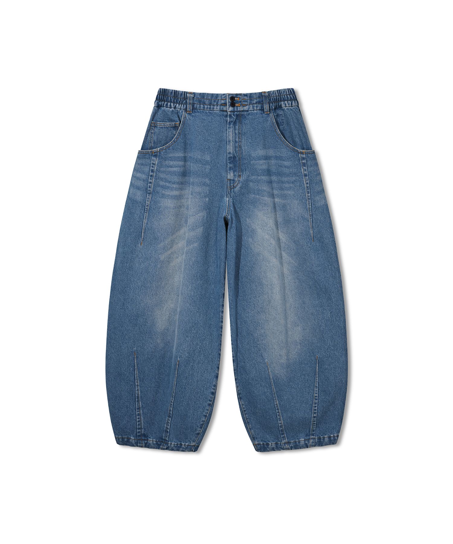 【ANGLAN】Shin Dart Denim Balloon Pants Dart Damage Denim Balloon Pants - Brown - ANGLAN