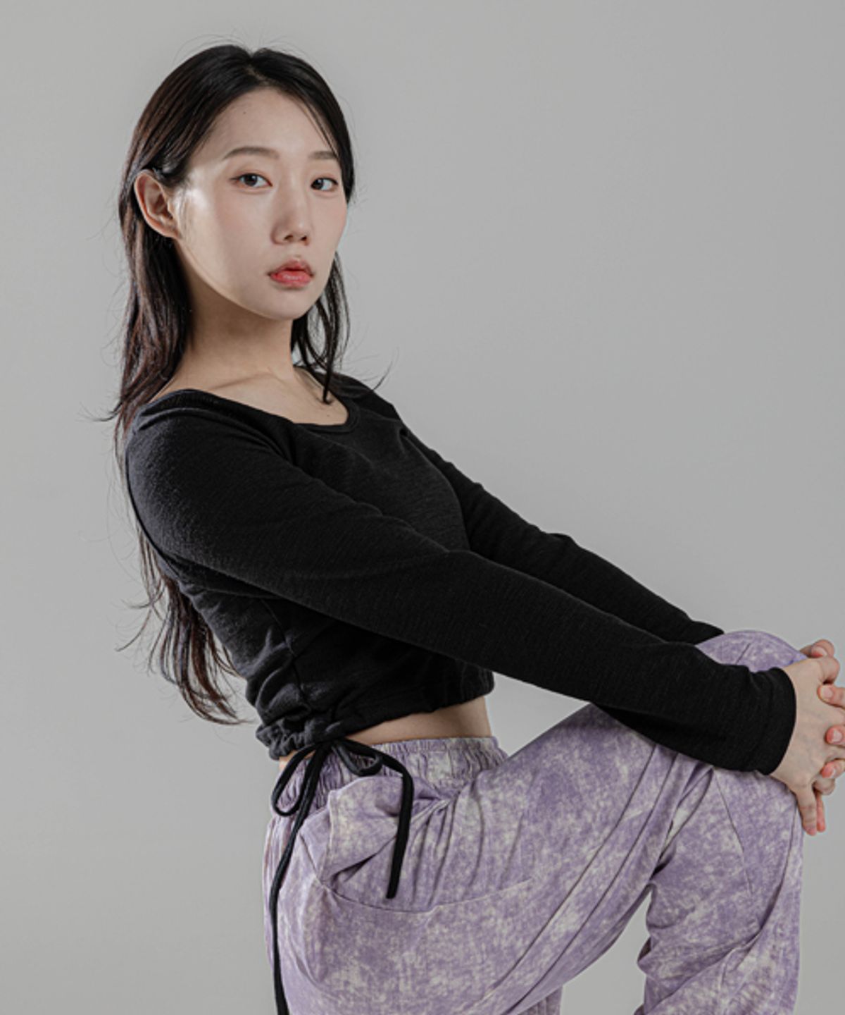 모어아웃(MOREOUT) 여성요가복 밑단 스트링 U넥 티셔츠 3TT4364