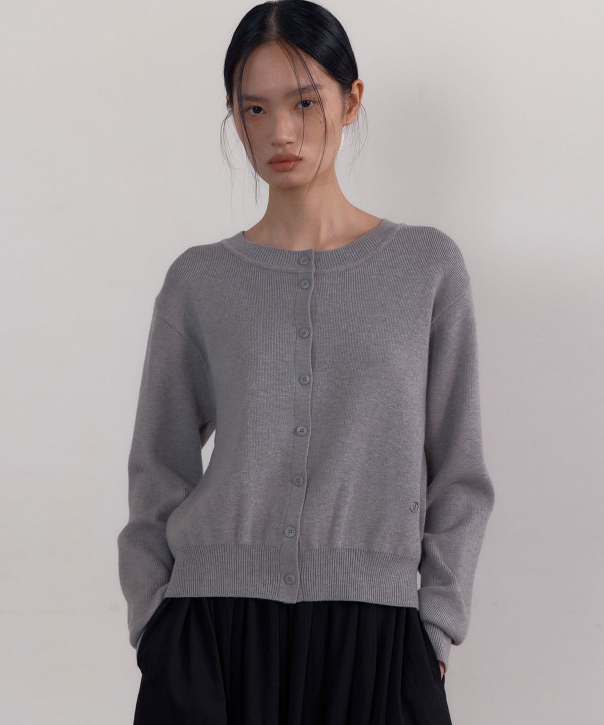 38컴온커먼(38COMEONCOMMON) Crew Neck Cardigan (Melange Grey)