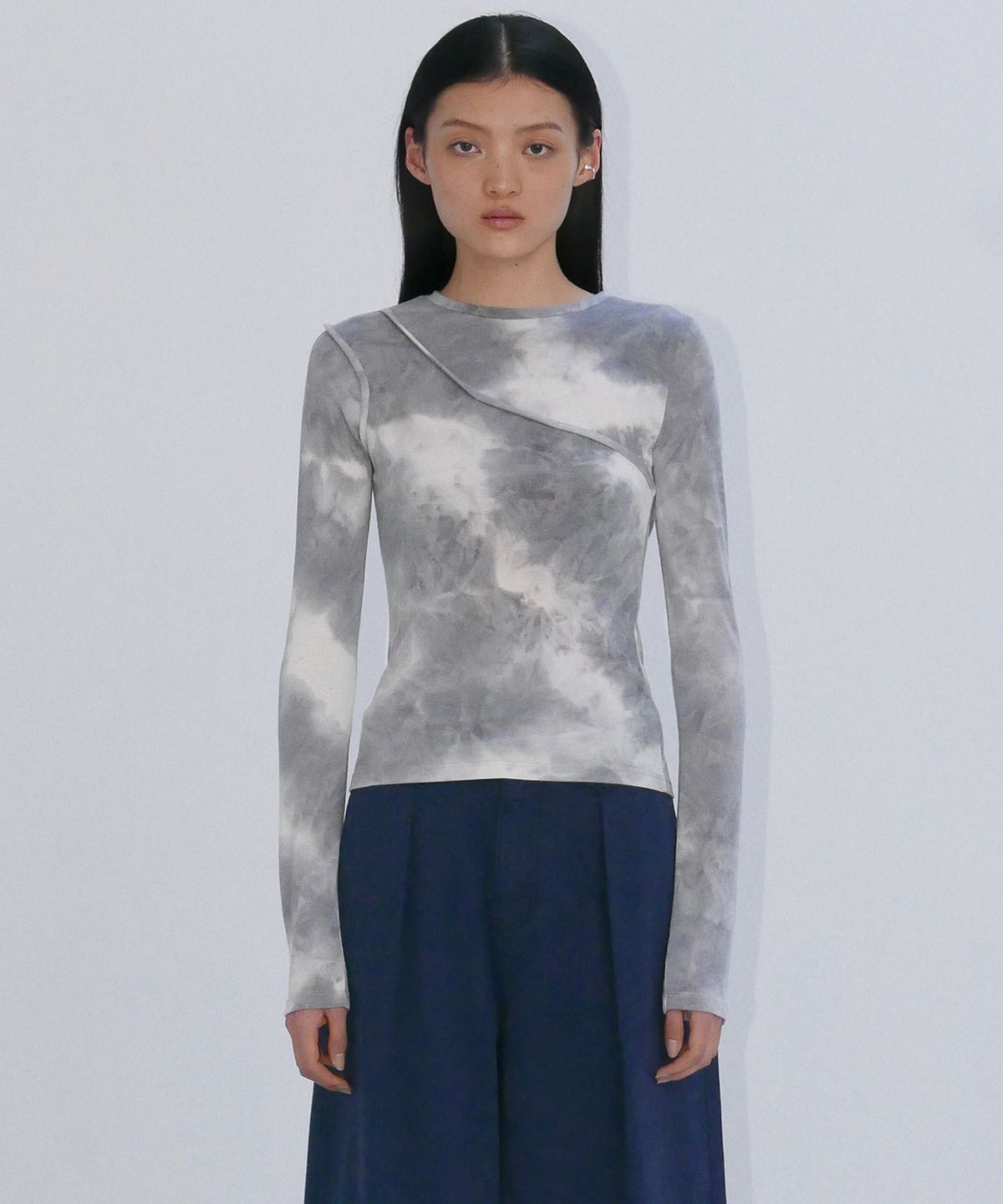 엔오르(EN OR) CUT-OUT TIEDYE T-SHIRTS - GREY