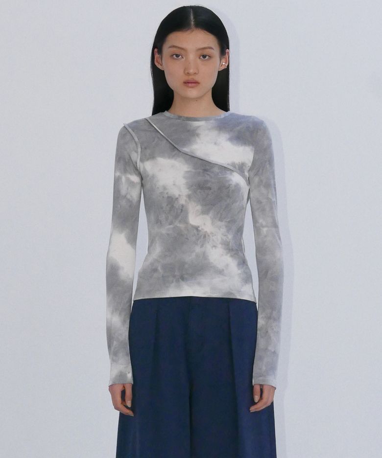 CUT-OUT TIEDYE T-SHIRTS - GREY