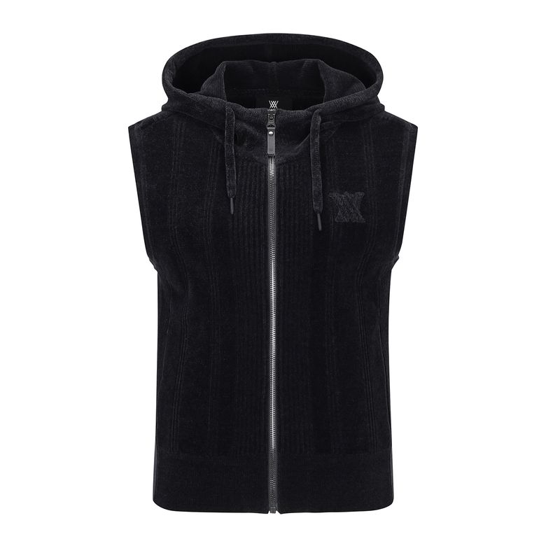 W CHENILLE KNIT HOODY VT_BK