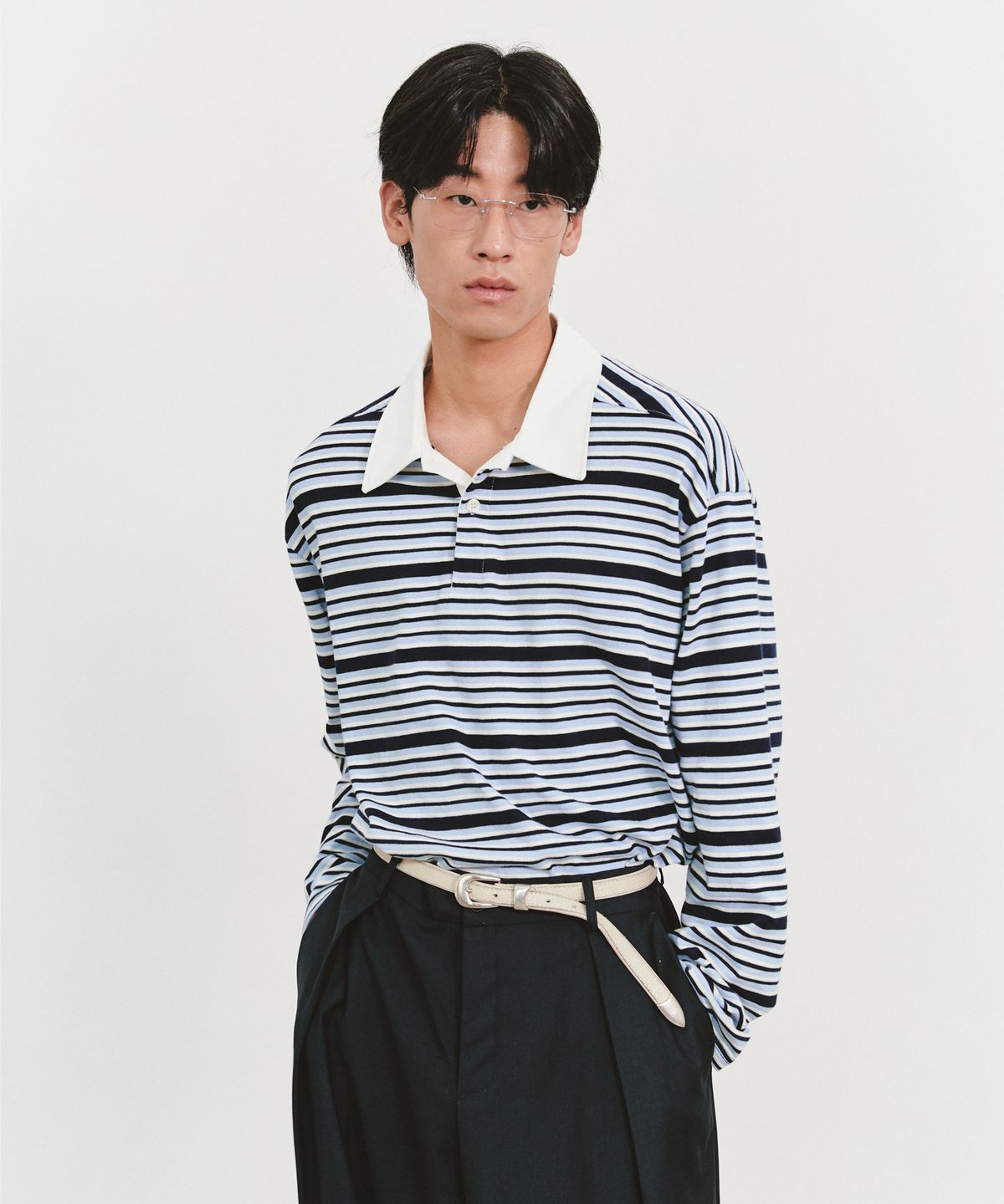 발루트(BALLUTE) OVERSIZED LONG SLEEVE RUGBY T-SHIRTS (NAVY)
