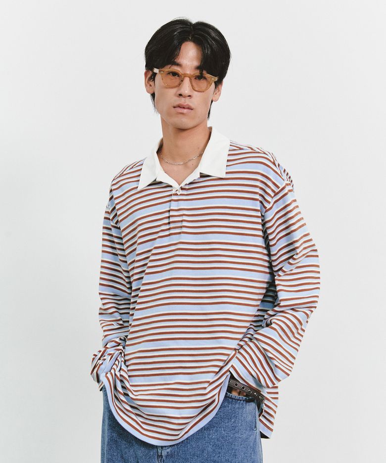 OVERSIZED LONG SLEEVE RUGBY T-SHIRTS (BROWN)