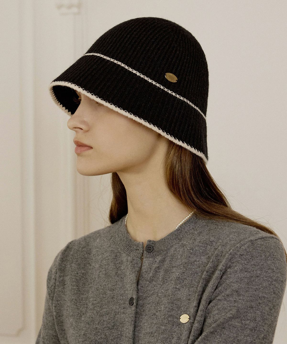 논로컬(NONLOCAL) Line Point Knit Bonnet Hat - Black