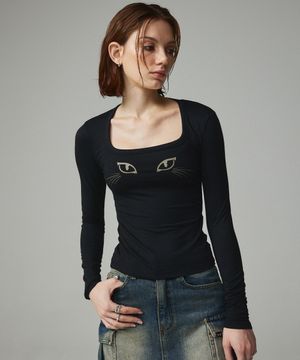캣츠아이 롱 슬리브 티셔츠 블랙