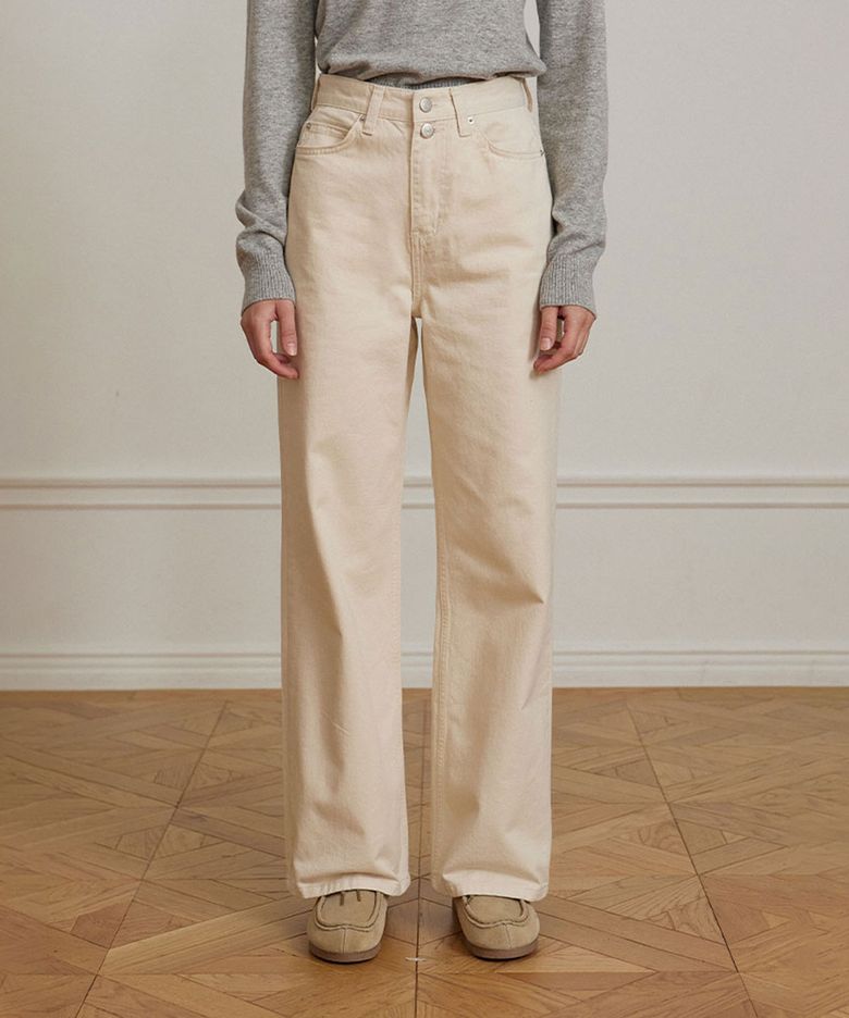 Button Detail Semi Wide Jean - Cream