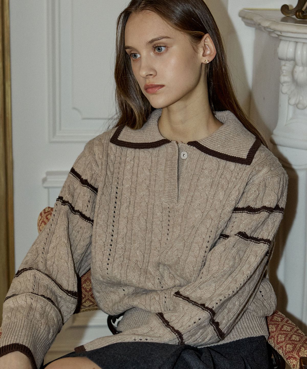 논로컬(NONLOCAL) Mary Collar Knit - Beige