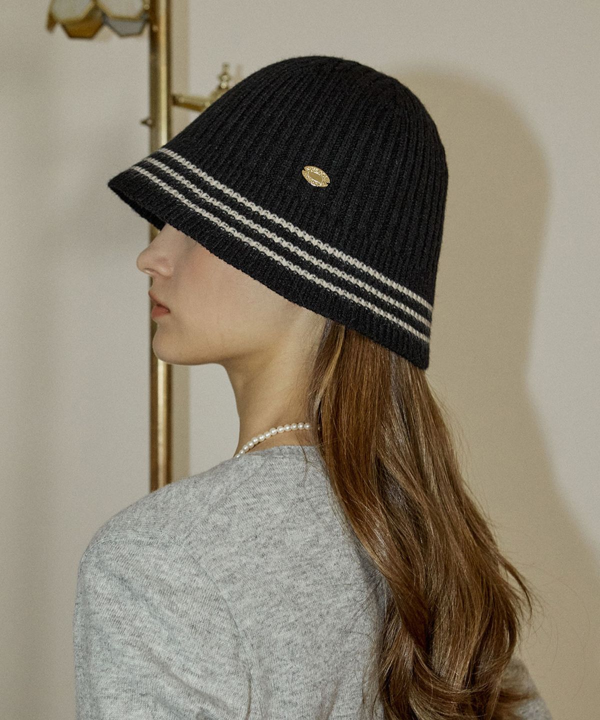 논로컬(NONLOCAL) Three Stripe Knit Bucket Hat - Black