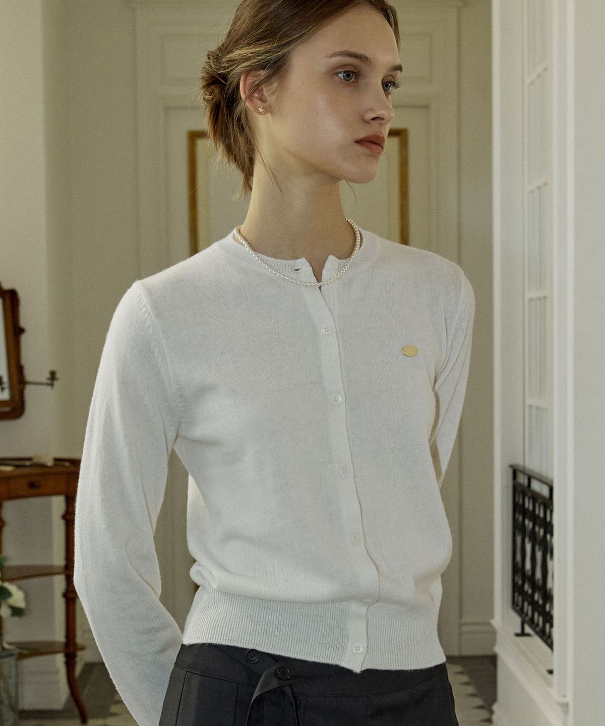 논로컬(NONLOCAL) Essential Round Neck Cardigan - Ivory