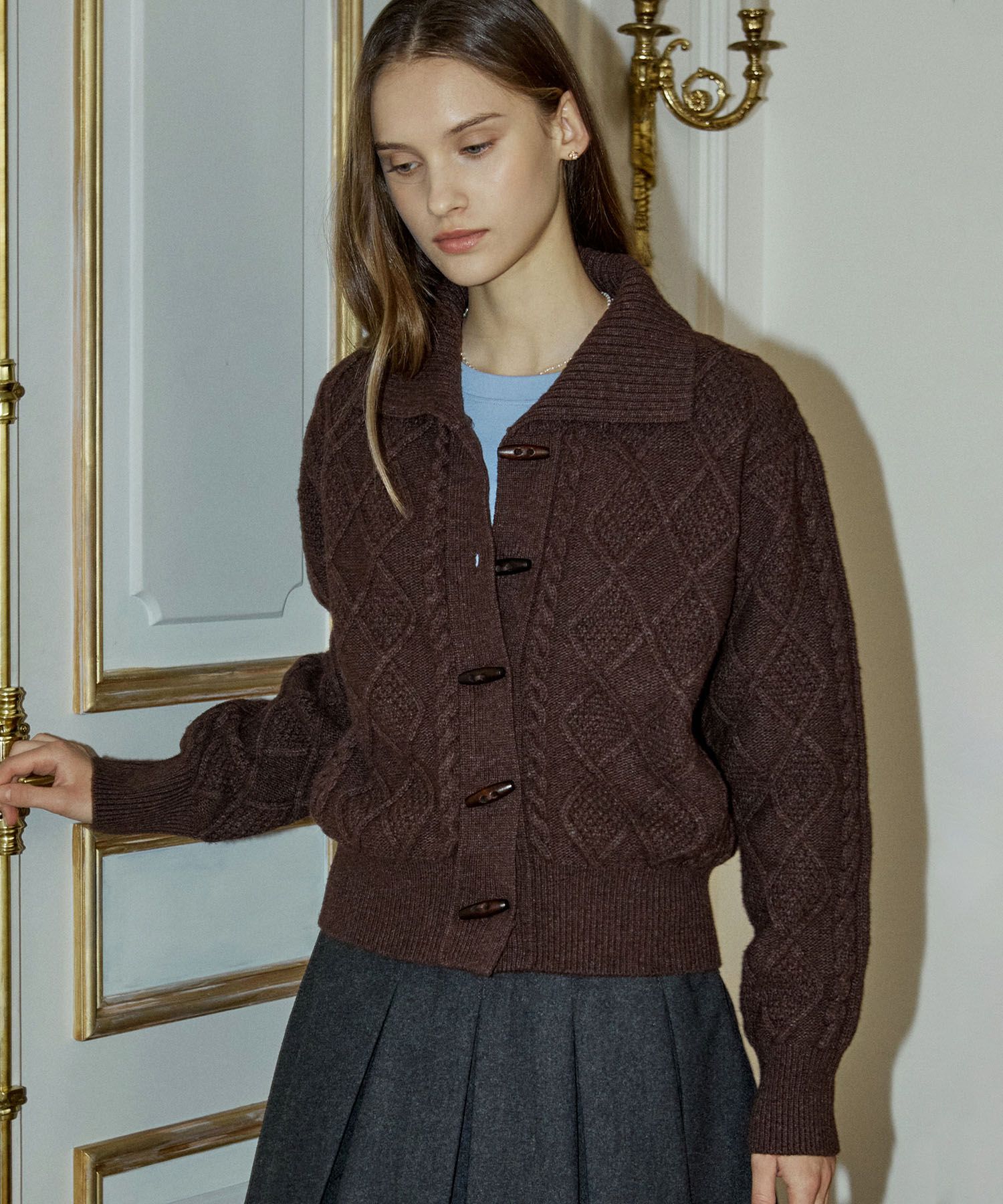 MUSINSA公式 | NONLOCAL Toggle Button Wool Blend Knit Cardigan - Brown