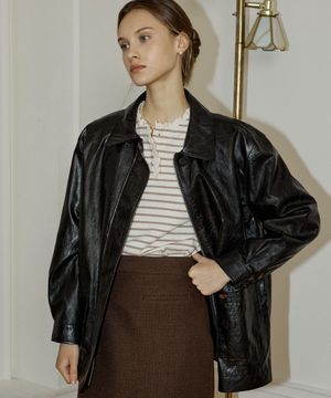 Hidden Button Faux Leather Half Jacket - Black