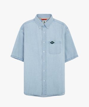 클래식 데님 워싱 버튼다운 반팔 셔츠 GEE245-103 연청