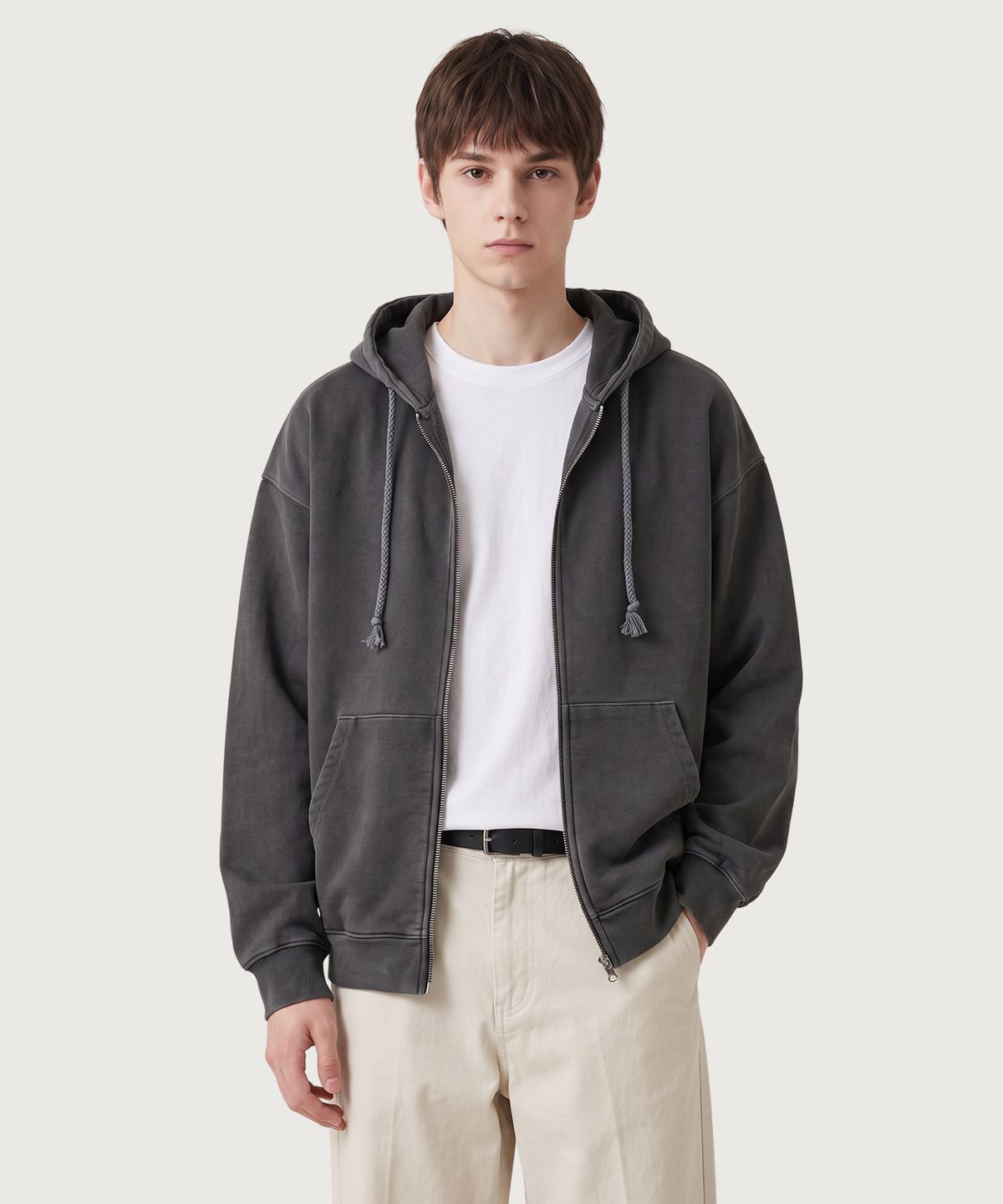 탑보이(TOPBOY) 헤비듀티 피그먼트 투웨이 후드 집업 차콜