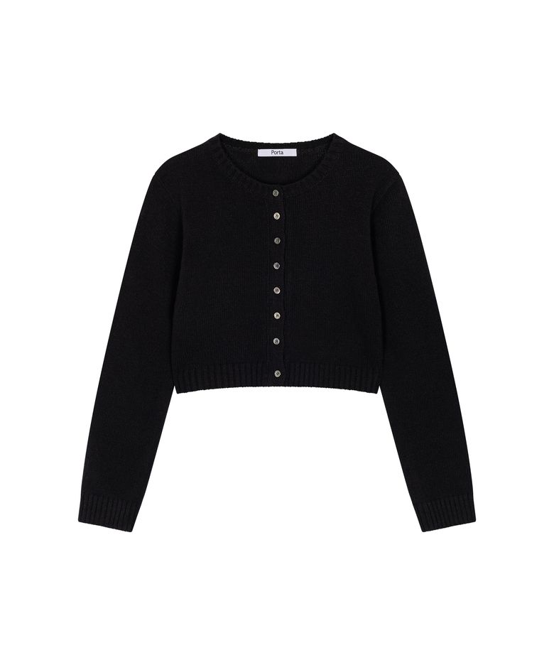 BASIC BUTTON KNIT CARDIGAN, BLACK