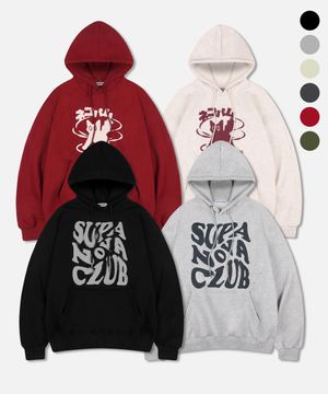 그래픽 로고 오버핏 후드 티셔츠 2종 택1[논기모 OR 기모 선택]