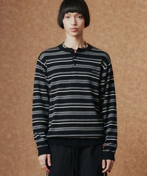 멀티 스트라이프 헨리넥 니트_BLACK