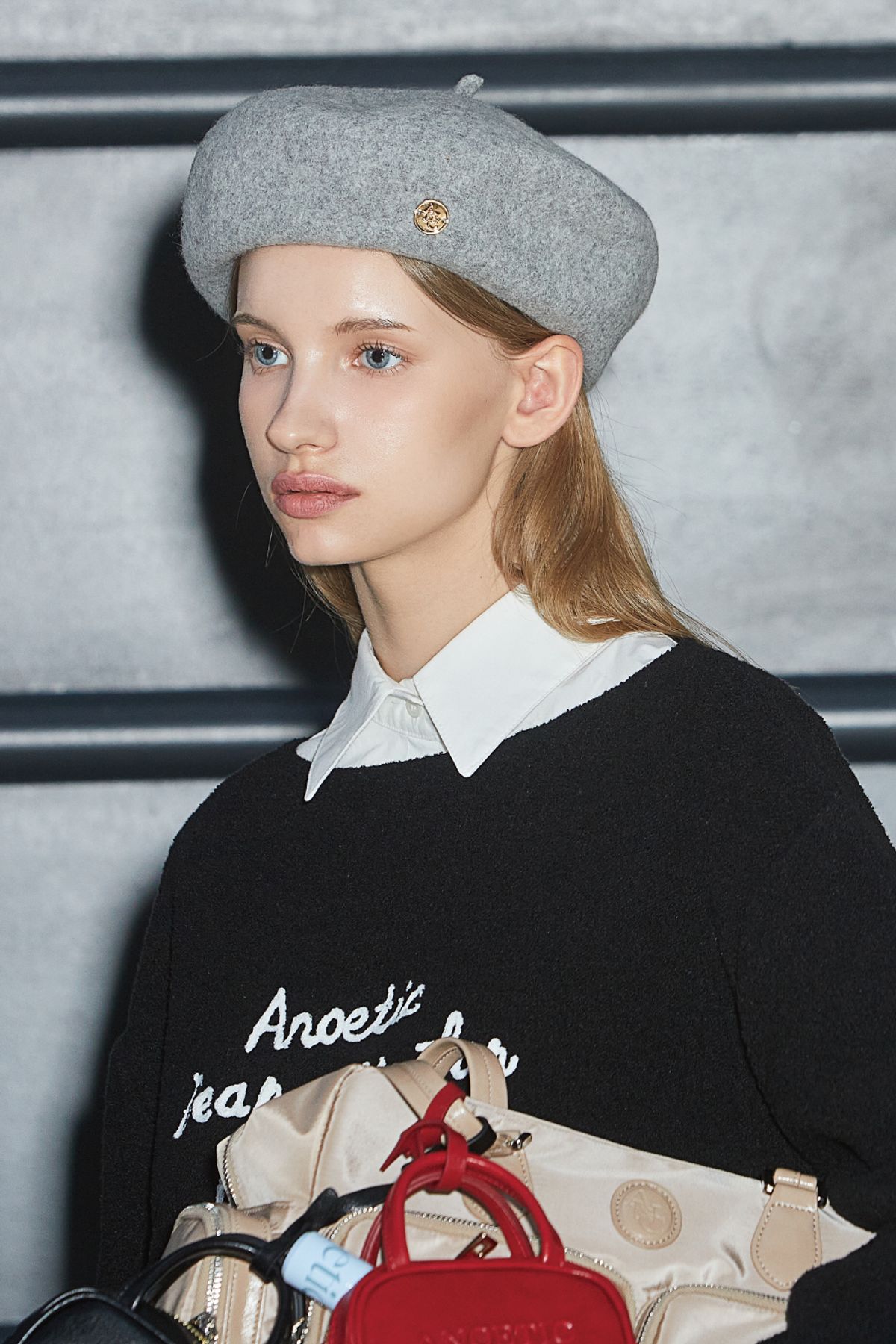 아노에틱(ANOETIC) ANC LOGO POINT WOOL BERET_GREY
