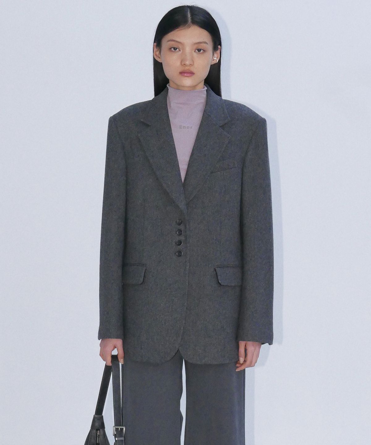 엔오르(EN OR) WOOL BLEND CLASSIC JACKET - DARK GREY