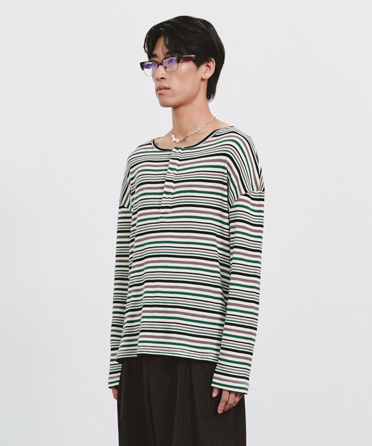 발루트(BALLUTE) IRISH HENRYNECK STRIPE LONG SLEEVE (MULTIE GREEN)