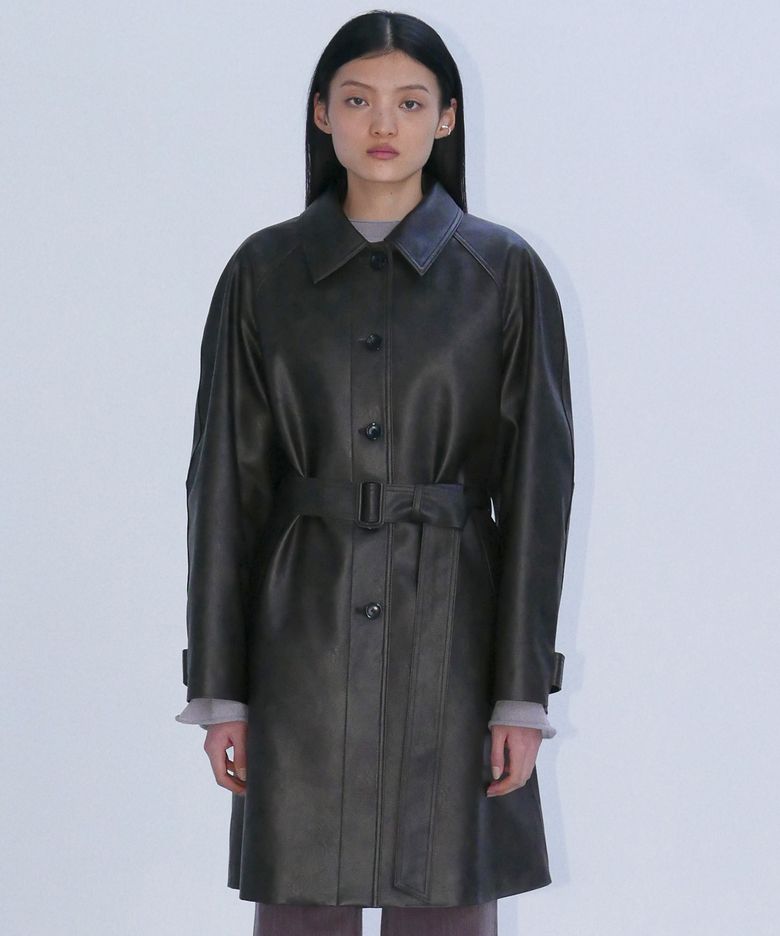 OVERFIT SINGLE LEATHER COAT - BROWN