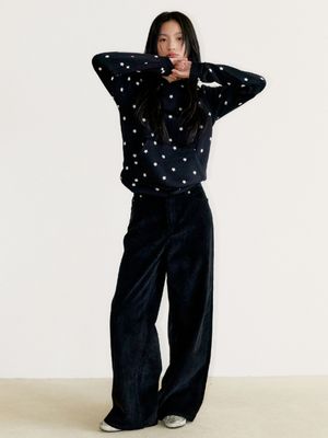 WIDE CORDUROY PANTS, BLACK