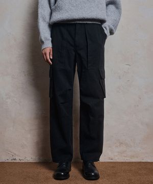 Twill Pocket Cargo Pants - BLACK