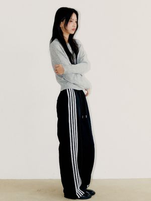 QUADRUPLE LACE TRACK PANTS, BLACK
