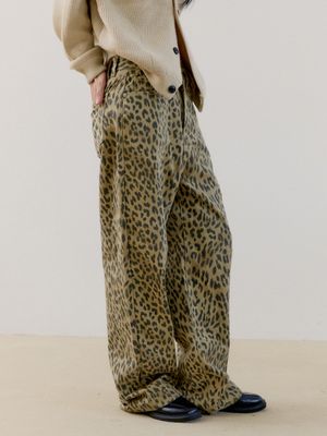WIDE LEOPARD PANTS, BROWN