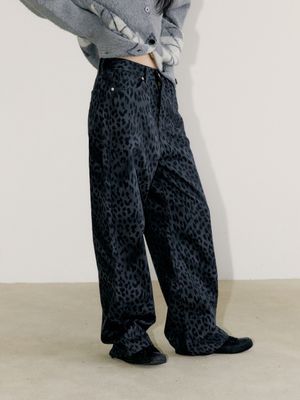 WIDE LEOPARD PANTS, CHARCOAL