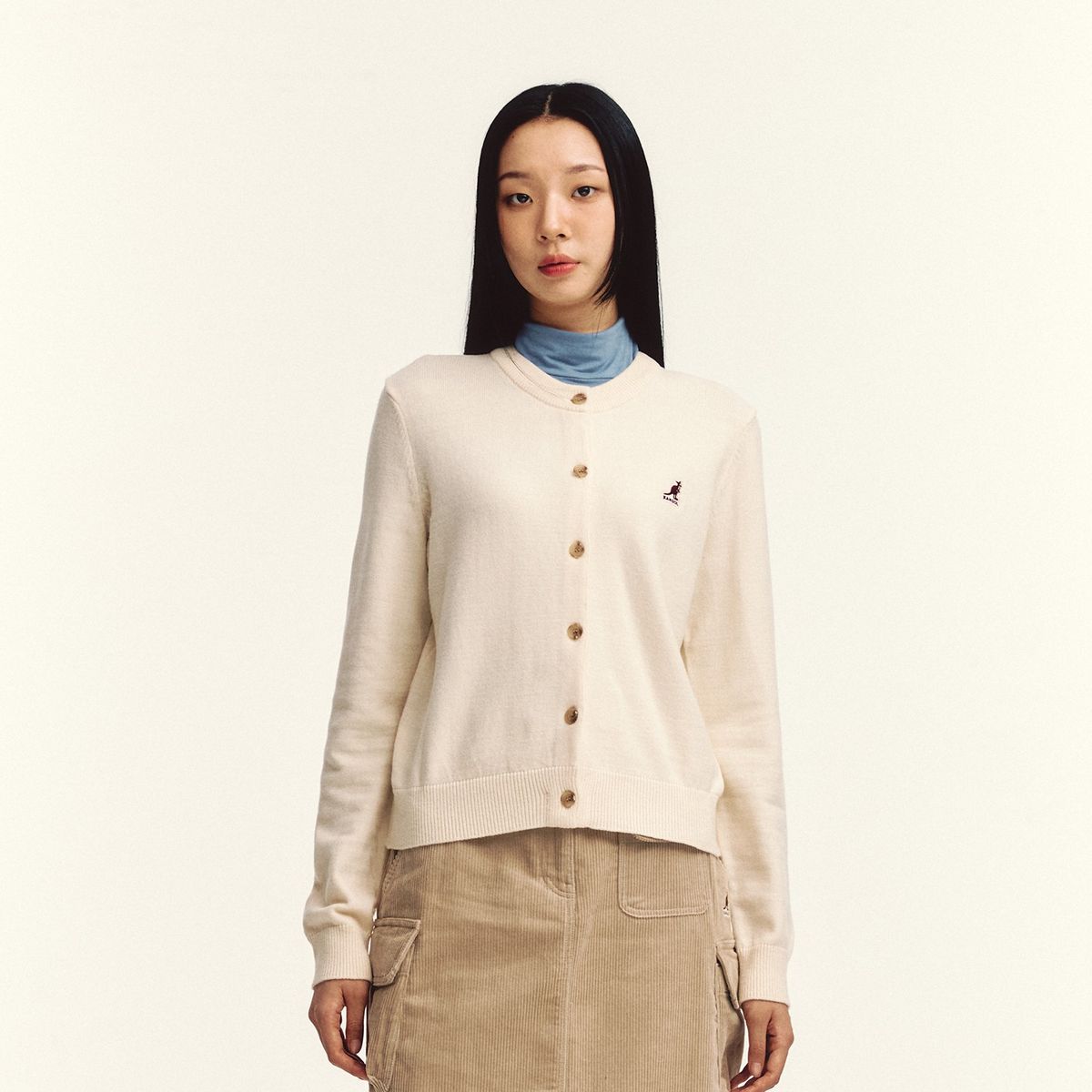캉골(KANGOL) 우먼스 클래식 로고 가디건 1891 에크루