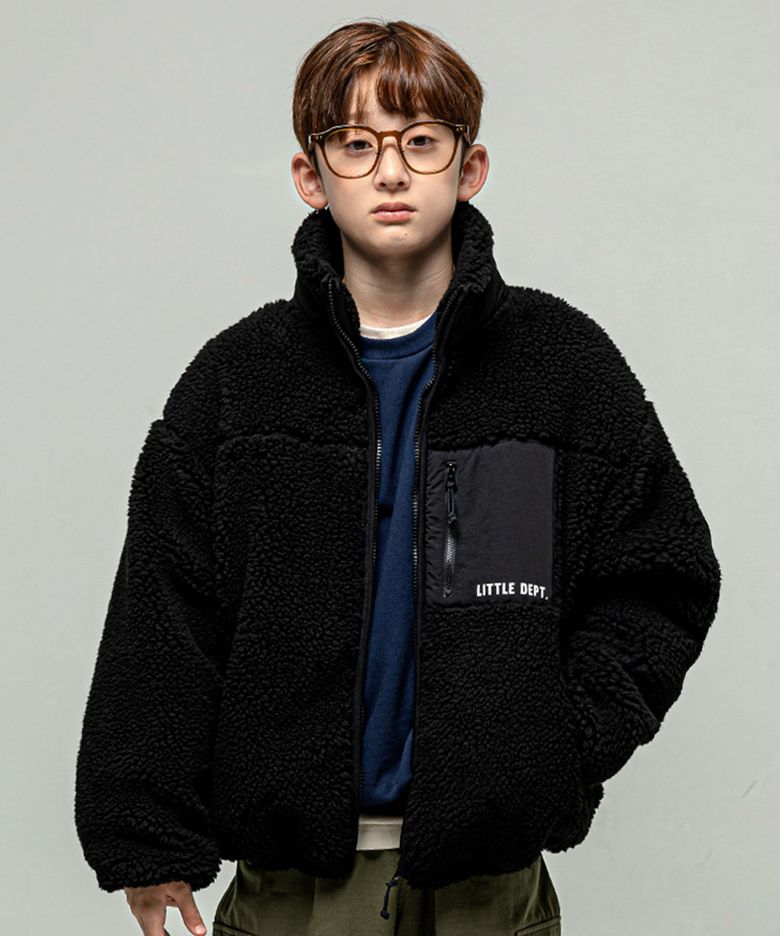 심플 포켓 덤블 플리스 자켓 Black