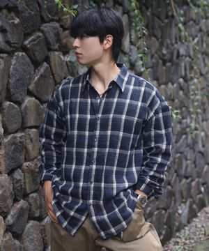 [M~4XL] 올데이 베이직 체크 셔츠_ST-07 (네이비)