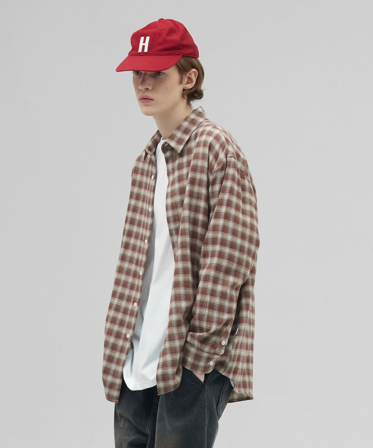 스탠즈(STENDS) [M~4XL] 올데이 베이직 체크 셔츠_ST-09 (브라운)