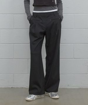 더블 웨이스트 와이드 팬츠 BK