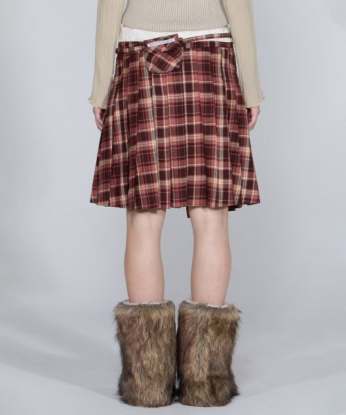 스컬프터(SCULPTOR) Folded Waist Plaid Skirt Red Check - 사이즈