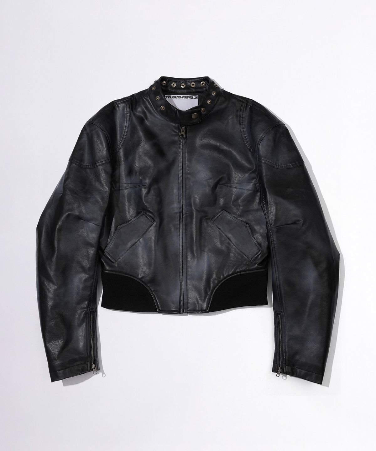 스컬프터(SCULPTOR) Emboss Faux Leather Bomber Black