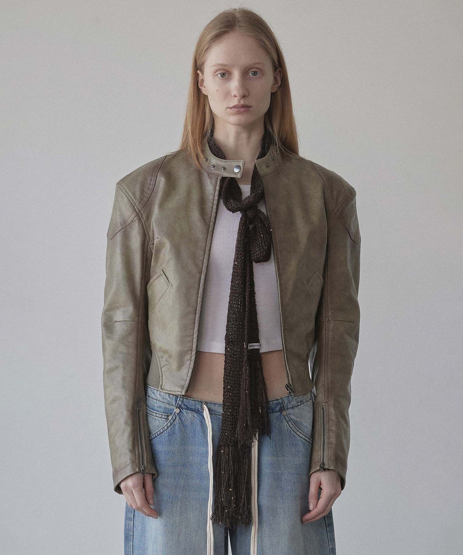 ★SCULPTOR★ Emboss Faux Leather Bomber Sage SC24A101GR MUSINSA | SCULPTOR Emboss Faux Leather Bomber Sage