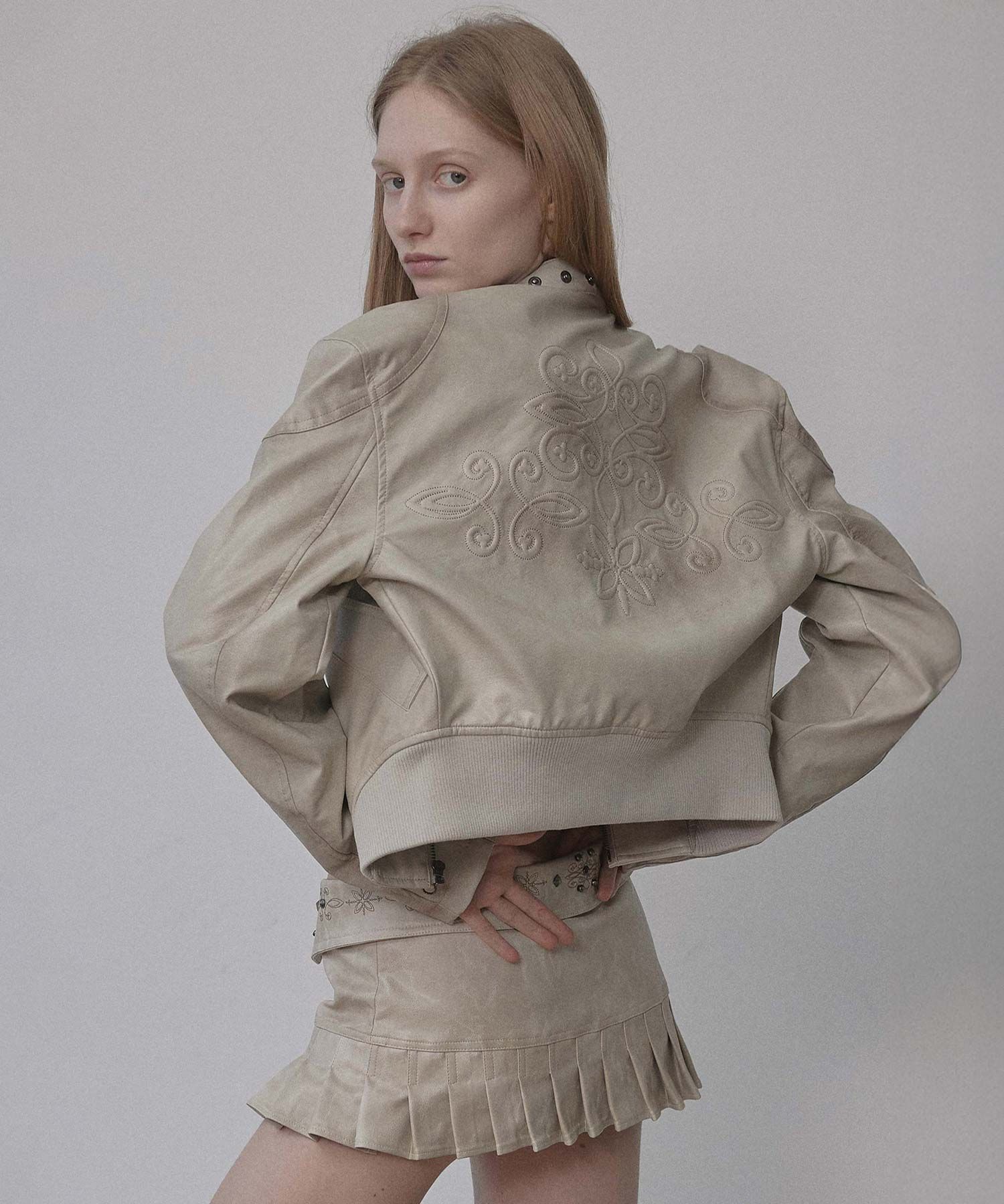 ★SCULPTOR★ Emboss Faux Leather Bomber Ivory SC24A101IV MUSINSA | SCULPTOR Emboss Faux Leather Bomber Ivory