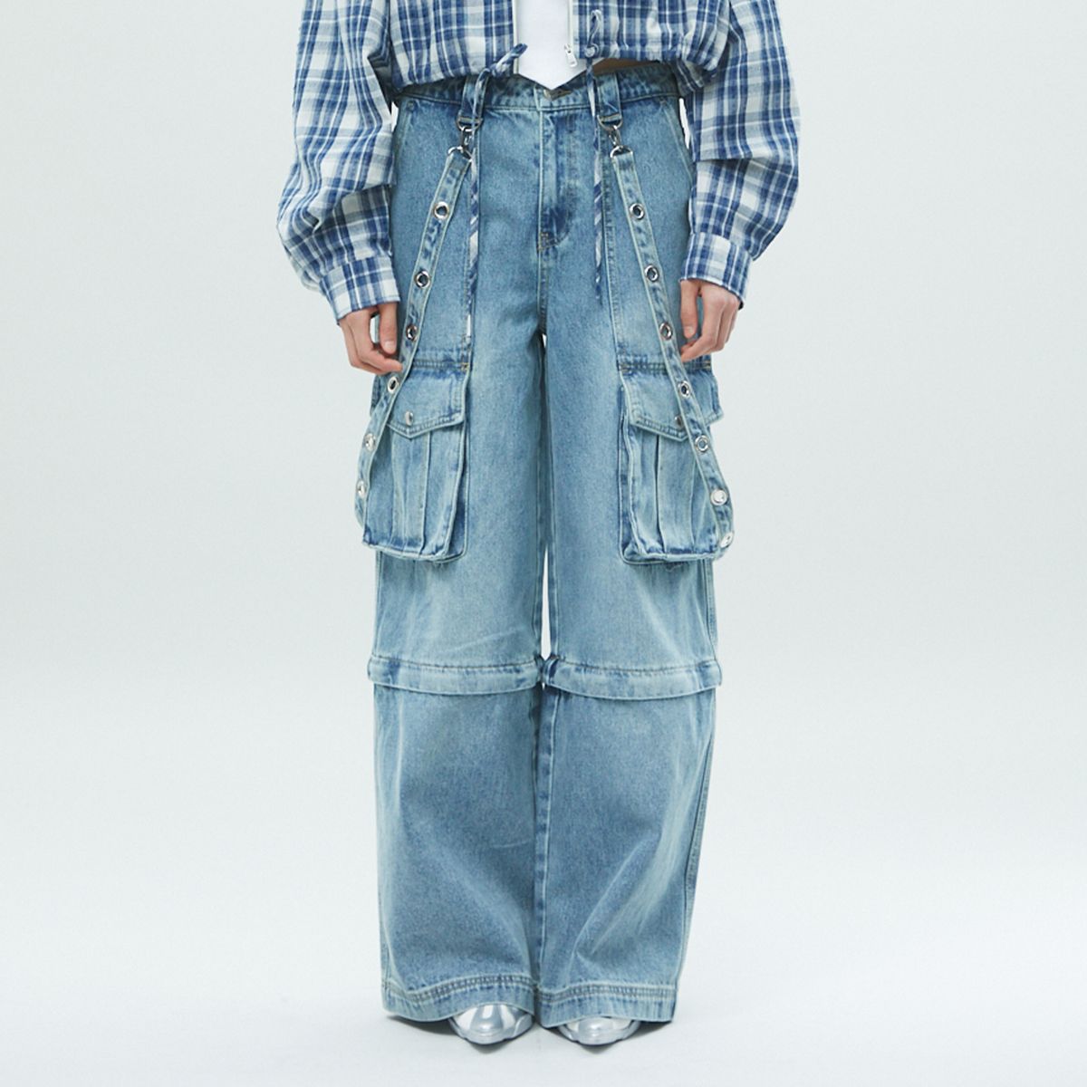 라라폭스(LALAFOX) STRAP POCKET DENIM PANTS BLUE BQ4DP002