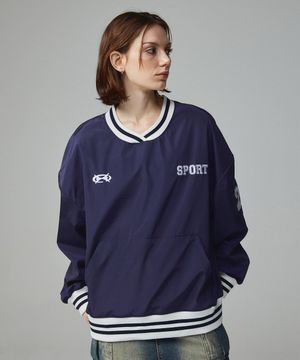 26 자수 스포티 저지 맨투맨 네이비