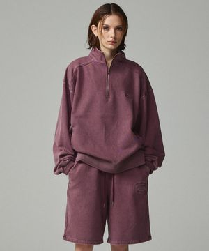 피그먼트 자수 아노락 집업 맨투맨 와인