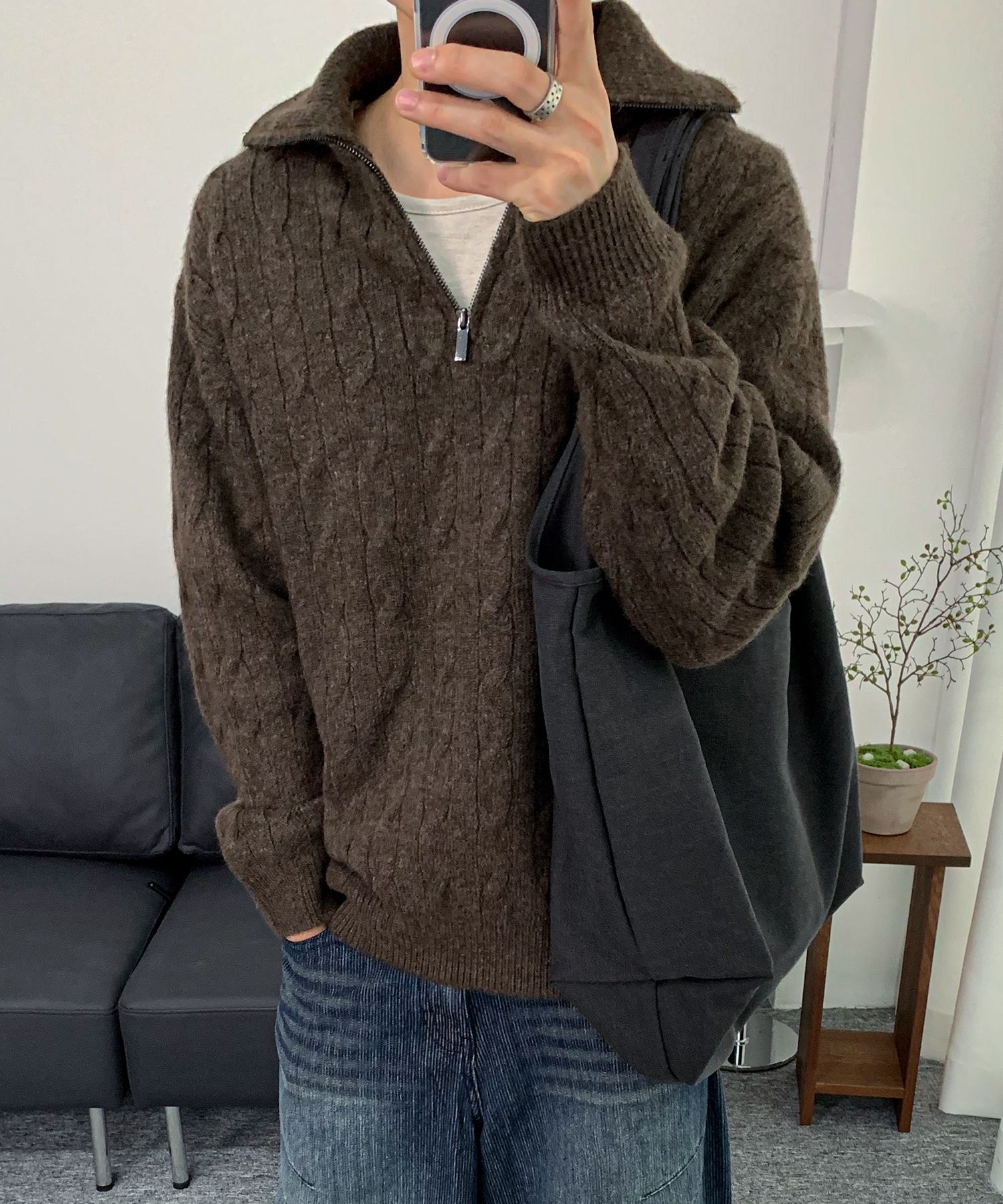 MUSINSA公式 | COSTUME O'CLOCK ケーブルハーフジップヘビーニットプル