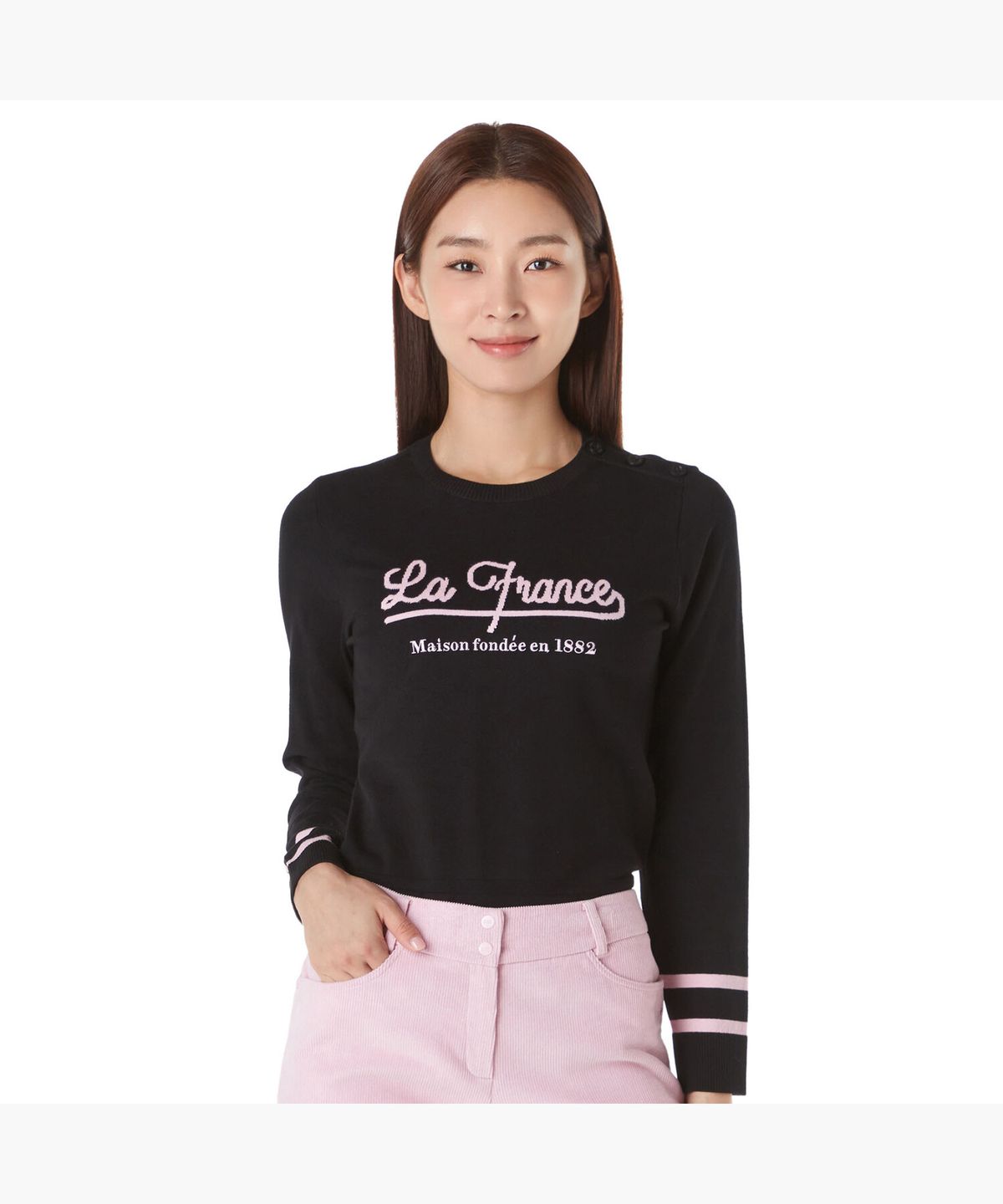 르꼬끄 골프(LECOQ GOLF) 여성 레터링 포인트 라운드넥 스웨터 (GP322LKP92)
