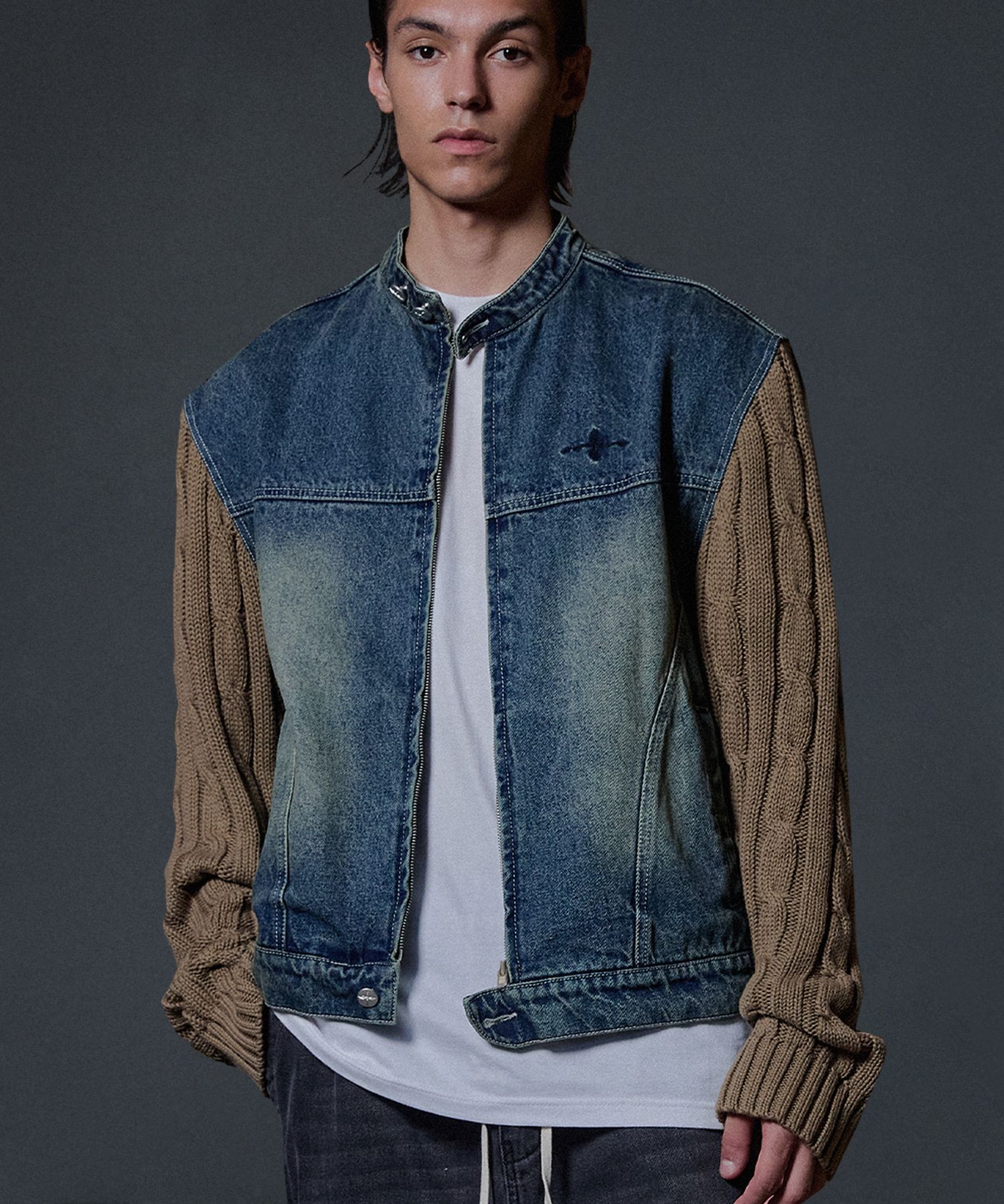 NOT4NERD ■ Knit Sleeve Denim Jacket MUSINSA | NOT4NERD Knit Sleeve Denim Jacket - Deep Blue