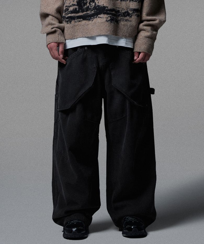 Oxford Fatigue Baggy Pants - Black