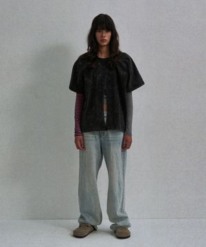 FOLDED WASHING T-SHIRT BLEACHED_BLACK